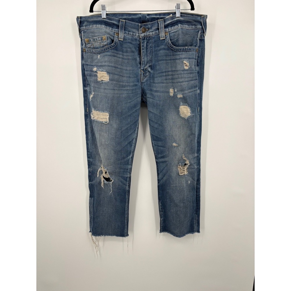 True Religion Geno Relaxed Jeans Distressed Blue Mens Size 38